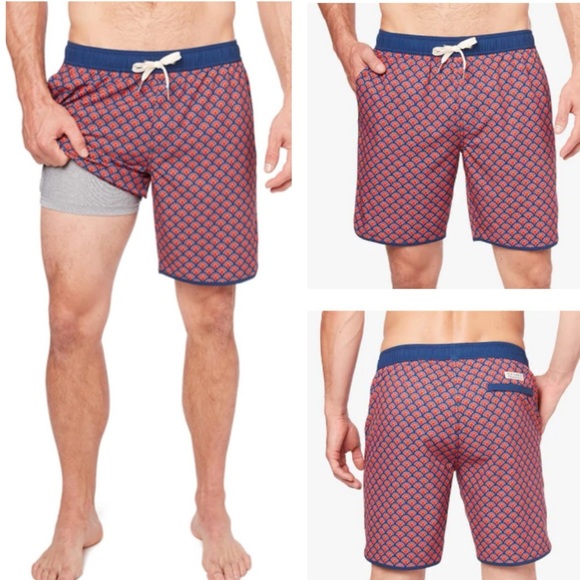 Fair Harbor The Anchor Red Art Deco Swim Shorts Athletic Fit XXXL Built in Liner - Picture 1 of 16